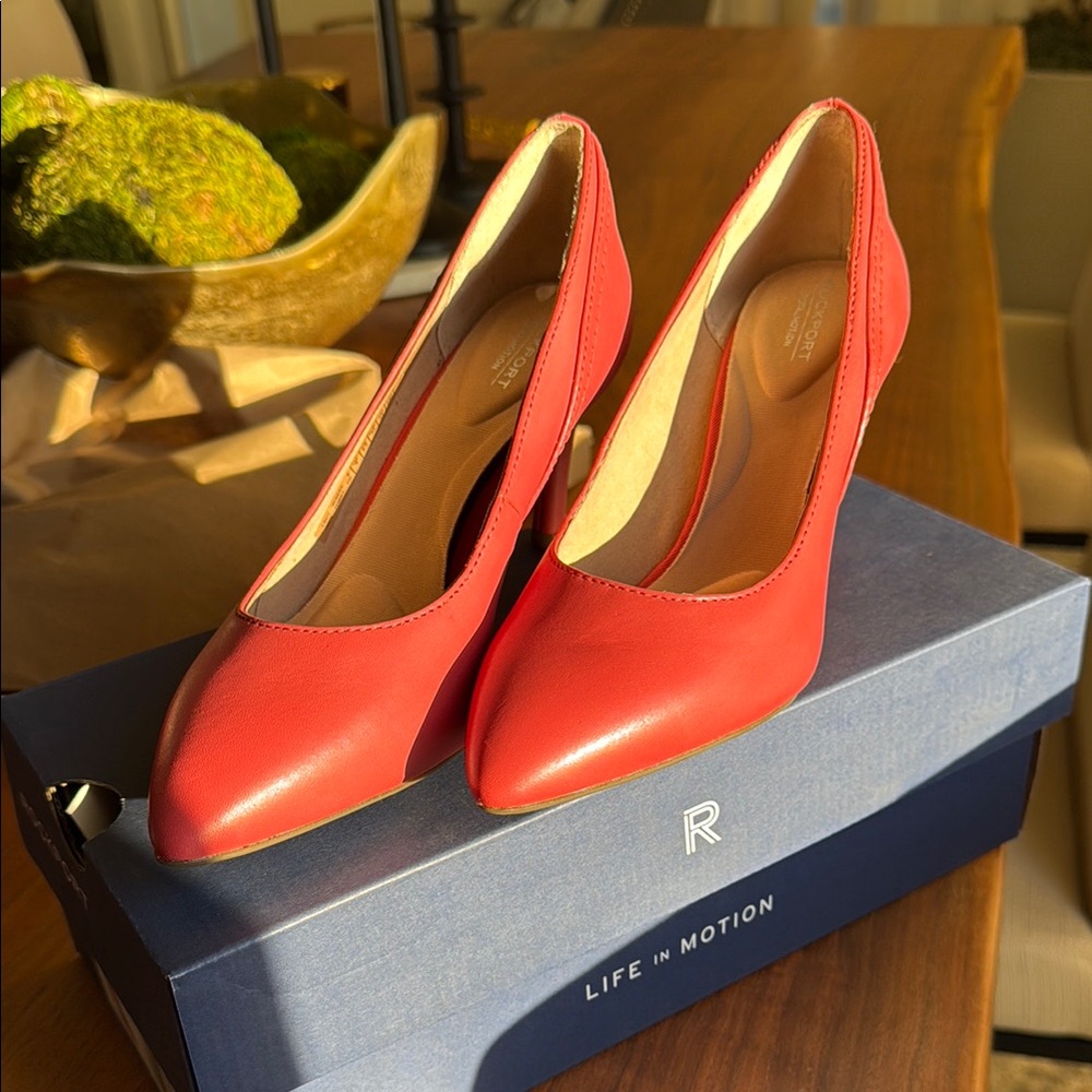 Red High Heels with Pointed Toe and Glossy/Matt Finish